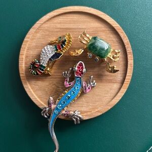 Colorful Reptile and Sea Creature Brooch Set